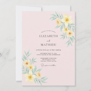 Blasse gelbe Frühlingsblüten-Hochzeit Einladung