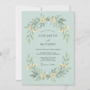 Blasse grüne Blumen-Garland-Hochzeit Einladung