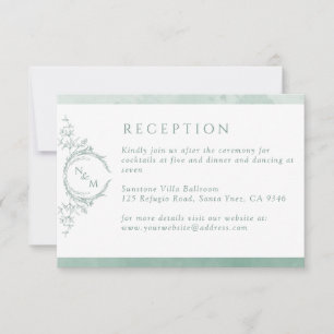 Blasse grüne Monogramm-Aquarellfarben-Hochzeitsemp RSVP Karte
