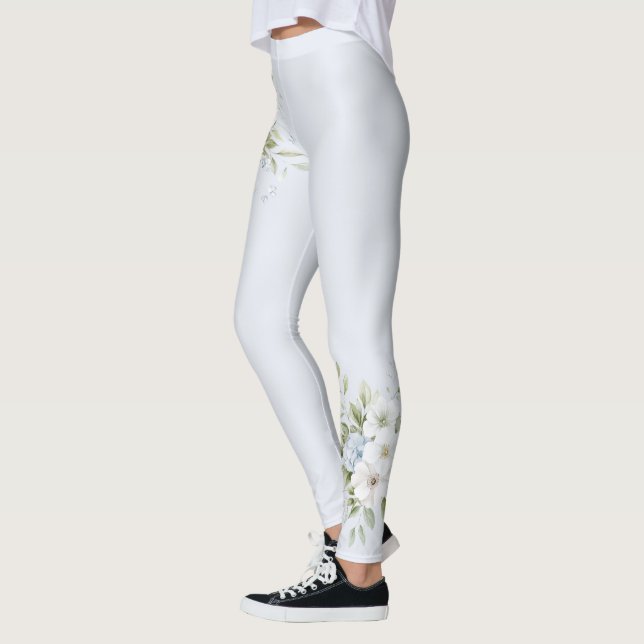 Blasse Himmelblaue Blumen Leggings (Links)