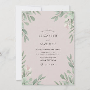 Blasse Mauve-Blatt-Hochzeit Einladung