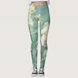 Blasse Pastellgrün-Gelb-Wildwiesenblumen Leggings
