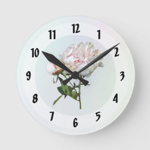 Blasse Pfingstrose und Knospe Runde Wanduhr