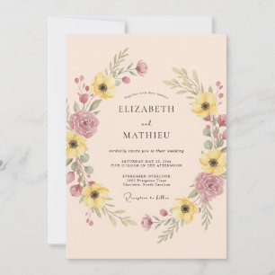 Blasse Pfirsich-Blumenromanze-Hochzeit Einladung