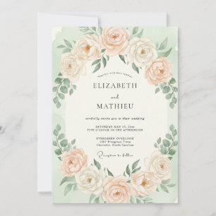 Blasse Pfirsich Romantische Blumige Hochzeit Einladung