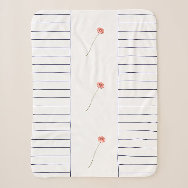Blasse Red Gerbera Blume Blue Stripes Throw Blanke Sherpadecke (Vorderseite)