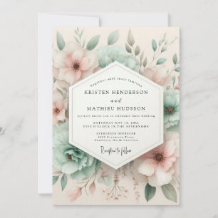 Blasse rosa botanische Blütenhochzeit Einladung