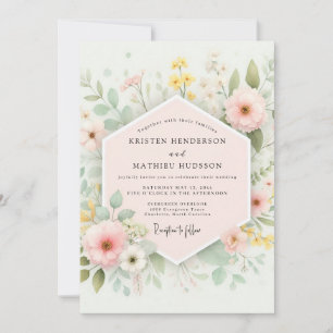 Blasse rosa botanische romantische Hochzeit Einladung