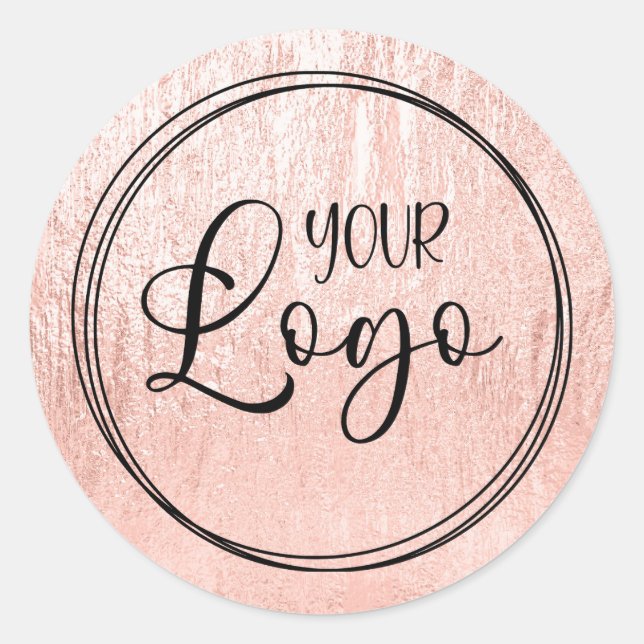 Blasse Rose Gold Glam Textur Logo Runder Aufkleber (Vorderseite)