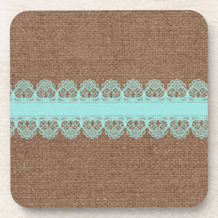 Blasse Türkis-Spitze gegen Leinwand - Shabby Chic Untersetzer