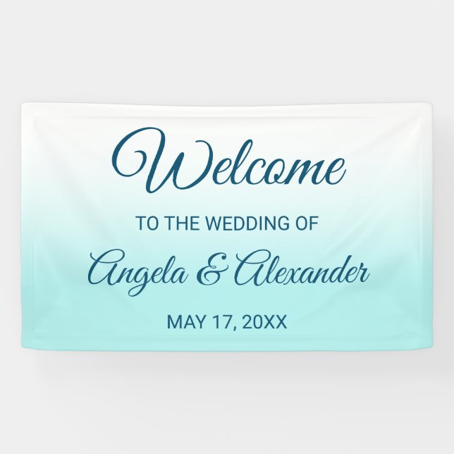 Blasse Türkis und Weiß Ombre Hochzeit Banner (Horizontal)