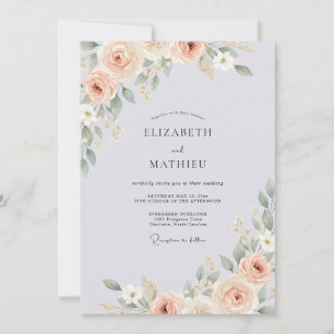 Blasse Veilchen-Ranunculus-Eukalyptus-Hochzeit Einladung