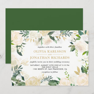 Blasse Watercolor Peonies Gold Akzente Hochzeit Einladung