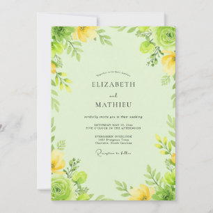 Blasse Zitronen-Ranunculus-Eukalyptus-Hochzeit Einladung