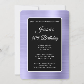 Blasser Lila Foil Black und White 40. Geburtstag Einladung