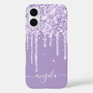 Blasser Lila Glitter-Tropfen Glam-Signatur iPhone 16 Hülle