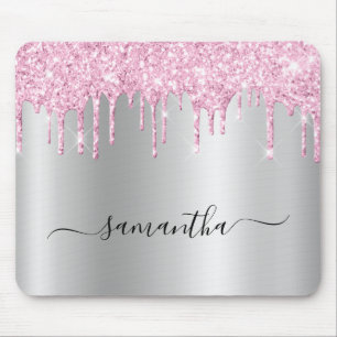 Blasser Rosa Glitter-Tropfen Silber-Schimmer Mousepad
