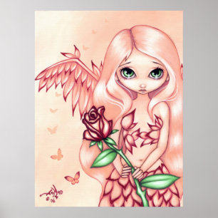 Blasser Rose KUNST-DRUCK-Fantasieengel Poster