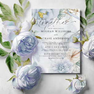 Blasses Dusty Blue Wassercolor Bouquet Einladung
