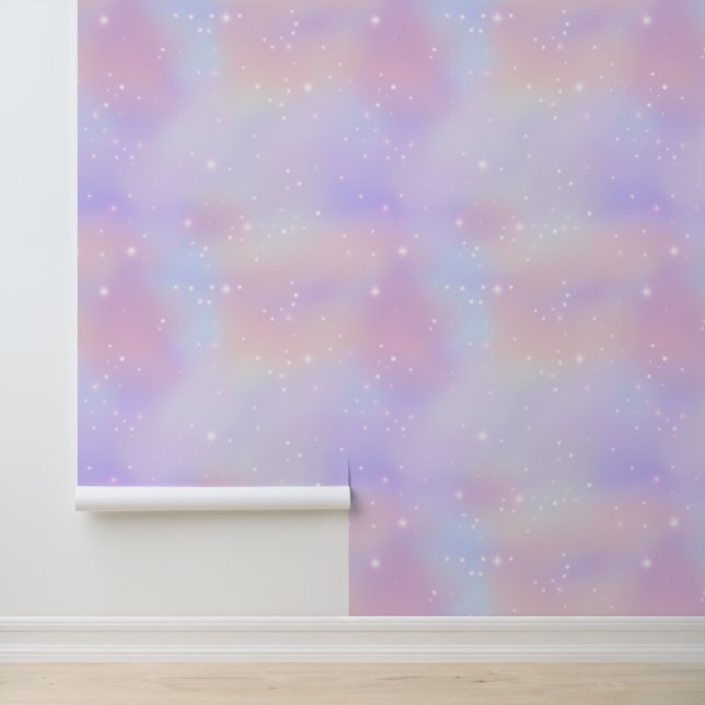 Blasses Fluffy Pink Einhorn Wolken Sterne Magisch Tapete (Anwendung)