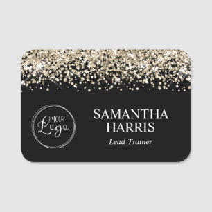 Blasses Goldglitter und schwarzes Logo Namensschild