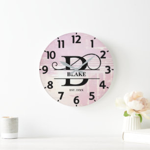 Blasses Lavendel abgenutztes B Monogramm Große Wanduhr