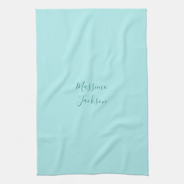 Blasses Türkis Minimalistischer Name Personalized Geschirrtuch (Vertikal)