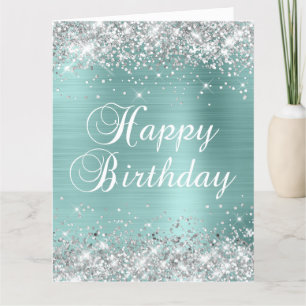 Blasses Türkis Silber Glitter Großer Alles Gute Zu Karte