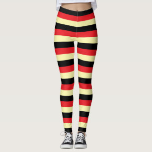 Blassgelb, Schwarz und Rot Streifen Leggings