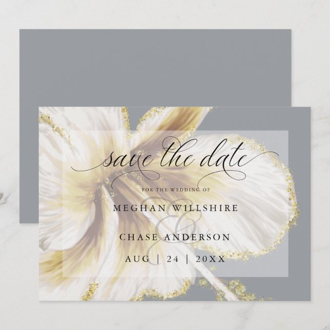 Blassgelb und Elfenbeintropische Blume Wasserfarbe Save The Date (Vorne/Hinten)