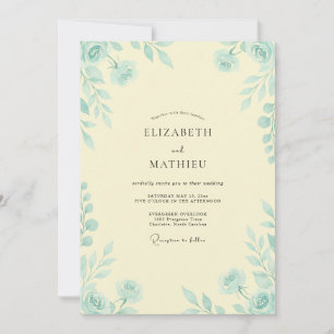 Blassgelbe Aqua-Blatt-Eukalyptus-Hochzeit Einladung