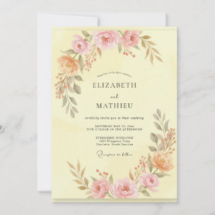 Blassgelbe blumige Hochzeit Einladung