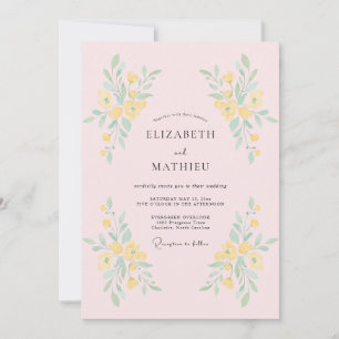 Blassgelbe botanische Blumenschmuck-Hochzeit Einladung