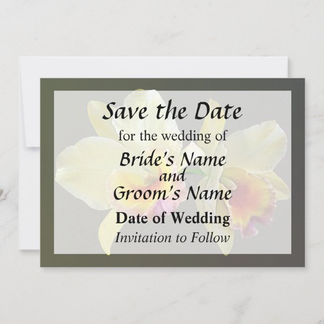 Blassgelbe Cattleya Orchias Save the Date (Vorderseite)
