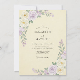 Blassgelbe Flieder-Pfingstrose-Hochzeit Einladung