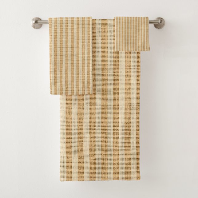Blassgelbe gestreifte Stoffmuster Badhandtuch Set (Insitu)