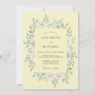 Blassgelbe Hochzeit mit staubigem Eukalyptus Einladung