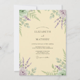 Blassgelbe Lavendel-Eukalyptus-Hochzeit Einladung