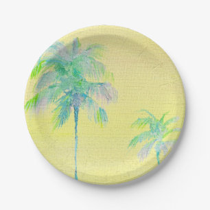 Blassgelbe mehrfarbige Palmbaum-Papierplatten Pappteller