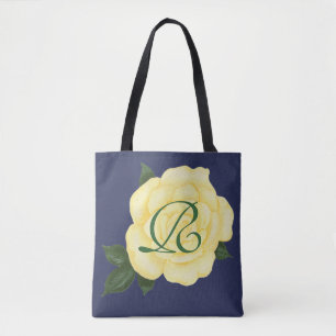 Blassgelbe Rose, Brautjungfer Monogramm Tragetasch Tasche