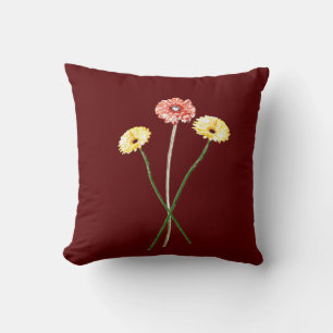 Blassgelbe rote Gerbera-Blumen-Kissen Kissen