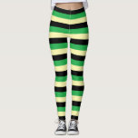 Blassgelbe, schwarze und grüne Streifen Leggings<br><div class="desc">Abstrakte digitale Kunst aus blassgelben,  schwarzen und grünen Streifen.</div>