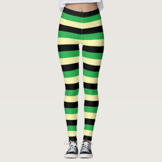 Blassgelbe, schwarze und grüne Streifen Leggings