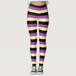 Blassgelbe, schwarze und Lila Streifen Leggings<br><div class="desc">Abstrakte digitale Kunst aus blassgelben,  schwarzen und lila Streifen.</div>