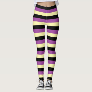 Blassgelbe, schwarze und Lila Streifen Leggings