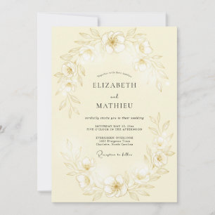 Blassgelbe subtile botanische Hochzeit Einladung