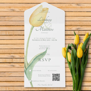 Blassgelber Tulip Solo Pink Moderner QR-Code All In One Einladung