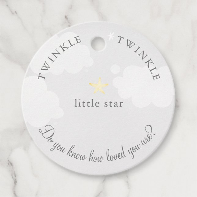 Blassgraue Twinkle Little Star Baby Dusche Geburts Geschenkanhänger (Vorderseite)