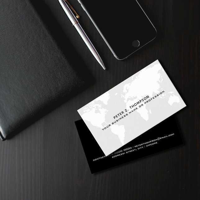 Blassgraue Weltkarte beruflich Visitenkarte (Von Creator hochgeladen)