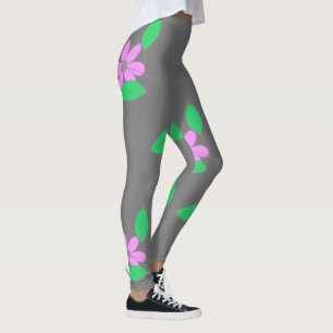 Blassgrüne Blätter Rosa Blume Sketch Leggings
